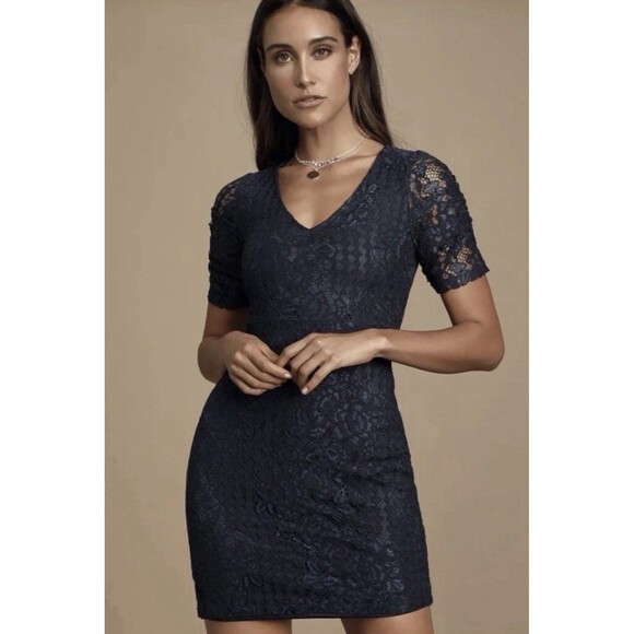 Lulu's Dresses & Skirts - Lulu’s Tatianna Navy Blue Lace Short Sleeve Mini Dress Women’s Small New